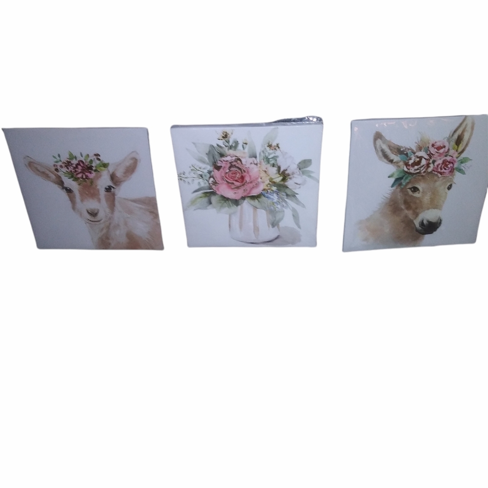 Set of 3 print acrylic art 8x8 girl cottage